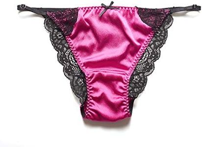 SilRiver Womens Silk String Bikini Satin Panties for Women Underwear Shiny Tanga Briefs (Rose Violet, Small-Medium)