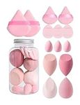 14pcs/Set Makeup Sponge With Storage Container, Includes 2pcs Triangle Loose Powder Puff, 2pcs Mini Triangle Loose Powder Puff, 3pcs Mini Air Cushion Powder Puff, 4pcs Beauty Egg And 3pcs Mini Beauty Egg.