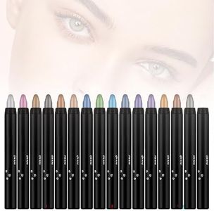 Eyeshadow Shimmer Stick, 16 Color Highlighter Eyeshadows Pencil Waterproof Glitter Eye Shadow Eyeliner Pen, Waterproof Eyeshadows Shimmer Stick Long Lasting Brightener Eyeshadow (16Pcs Multi-colored)