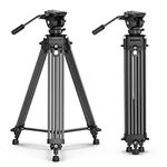 ULANZI MT-81 Camera Video Tripod with 360 Degree Fluid Head, 61inch/155cm Heavy Duty Aluminum Alloy Camera Tripod Stand, Quick Release Plate Compatible with DSLR Camcorder, Load Up to 17.6lb/8kg