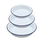 Falcon Enamel Shabby Chic Vintage Style Pie Dish - White with Blue Rim - Set of 3 (Round - 14/16/18cm)