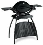 Weber Q1200 Gas Grill with Stand, 43 x 32 cm Grilling Surface, Portable BBQ Grill, 1 Burner, 2-Piece Porcelain-Enamelled Cast Iron Grill Grate, with Lid Thermometer - Black (51010374)