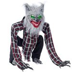 JOYIN 30” Halloween Outdoor Decorations Animatronics Werewolf, Animated Werewolf Groundbreaker Decor Outside, Squatting Werewolf Prop with Moving Arms & Light-Up Eyes, Yard Lawn Haunted House Decor