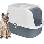 CAT CENTRE Litter Tray Hooded Dark Grey Toilet Charcoal Filter Extra Deep Anti-Spillage Kittens Cats Enclosed Box Pan Loo Filter Flap Door Detachable Rim Rounded Corners Safe Durable