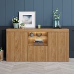 Panana Sideboard Modern Living Room Cupboard Unit Cabinet Furniture LxDxH 53.15x13.39x27.56'' Oak Color, Beige