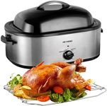 Roaster Oven, Turkey Roaster Oven Buffet with Self-Basting Lid, 20 Qt Electric Rotisseries & Roasters Roaster Oven, Removable Pan, Cool-Touch Handles, 1450W Stainless Steel Roaster Oven, Silver