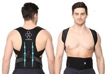 PLETHEON Neoprene Premium Back Brace Posture Corrector Shoulder Belt For Lower & Upper Back Pain Relief With Back Support Plates Man & Woman Medium Free Size (Tummy Size In Inches 28-44) (Black)