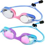 Vvinca Kids Swim Goggles with Bungee Strap No Leaking Anti Fog Toddler Goggles with Quick Adjust Ages 3-14 (D-blue Pink & Blue Purple)