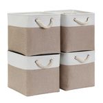 Mangata Canvas Cube Storage Boxes 30x30x30cm, Fabric Storage Basket for Cupboards, Shelves, Closet, Light Khaki White (11.8 x 11.8 inch, 4 Pack)