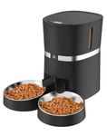 Smart Cat Feeder, WellToBe Automatic Cat Feeder WiFi Enable Pet Dog Food Dispenser App Control for Cat & Dog with Two-Way Splitter and Two Bowls, Voice Recorder Distribution Alarms Black