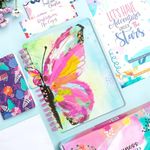 Doodle B5 Happiness Planner Kit - Start Anytime of the Year Planner | 268 Pages | 12 Monthly Planners | To Do List | 18 Activity Pages | 250+ Stickers | Pocket Notebook | Pin up Quote Cards | Wiro Bound (Graceful Wings)