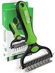 Mighty Paw Dog Grooming Rake | Dematting Pet Comb with Dual-Sided Stainless Steel Rounded Teeth. Safe Tool for Detangling, Thinning, & Deshedding All Hair Types. Ergonomic Handle For Comfort (Green)