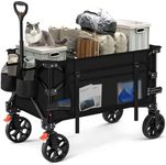 140L Collapsible Folding Wagon Cart with 330lbs Resting Weight Capacity, Heavy Duty Garden Cart with All-Terrain&Brake Wheel, Foldable Utility Wagon with Side Pocket for Groceries Camping,Black