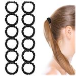 12 Pcs Silk Skinny Scrunchies Set 100% Pure Mulberry Silk Hair Ties for Girls Elastics Hair Bands Ponytail Holders for Thick Thin Hair Women's Black Cute Satin Sleepy Hair Scrunchie, No Damage