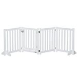 PawHut Foldable Dog Gate with Door, 4 Panels Freestanding Pet Gate with Support Feet Indoor Playpen for Small Dogs and Below, White