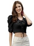 SIRIL Women's Lycra Knitted, Solid Regular Fit Crop Top(311Tk8064-S_Black)