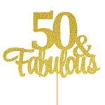 SVM CRAFT® Gold Glitter 50 & Fabulous cake topper - 50 Anniversary/Birthday Cake Topper Party Decoration (50th), 50th birthdya cake topper