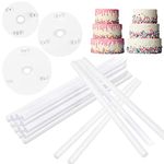 Vaktop Cake Dowel Rods Set 18PCS Cake Dowels for Tiered Cakes, Plastic Cake Support Rods, White Cake Stand Sticks with 3PCS Cake Boards - for Tiered Cake Construction and Stacking Supporting