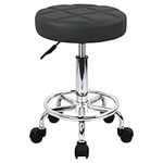 WKWKER PU Leather Round Rolling Stool Swivel Height Adjustment Home Office Stool Drafting Lab Kitchen Massage Stools with wheels Office Chair (gray)