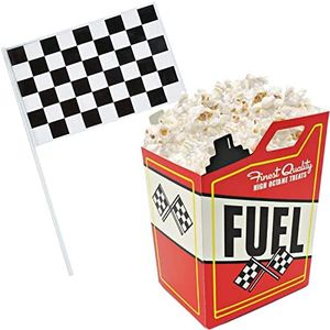 Race Car Popcorn Treat Boxes with Checkered Black and White Racing Stick Flag 6" x 4" (12 of Each) For Race Car Birthday Party Supplies, Monster Truck, Racing Theme Decorations by 4E's Novelty