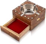 Garden Of Arts Handcrafted Cigarette Smoking Wooden Ashtray Compartment For Home Living Room Unique Vintage Decorative Square Indoor Outdoor Ash Holder Office Tabletop For Cigarettes