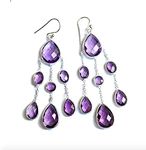 925 Sterling Silver Earrings for Women, Chandelier Earrings, Pear Amethyst Earrings, Dangle Earrings