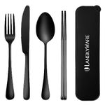 Travel Utensils, 18/8 Stainless Steel 4pcs Cutlery Set Portable Camp Reusable Flatware Silverware, Include Fork Spoon Chopsticks with Case (black)