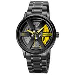 SKMEI Men's Stainless Steel Analogue Yellow Dial and Band Watch New Wheels Rolling Creative Fashion Che Youhui League Fans Butterfly Double Snap Gift Wristwatch - 1787