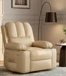 GarveeHome Oversized 27" Recliner Chairs with Heat and Massage - 360° Swivel Lazy Boy Recliner Chair for Adults- Manual Rocking Chair with Cup Holder for Living Rooms, Bedrooms and Nurseries - Creamy