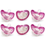 RaZbaby JollyPop Baby 0-3m Pacifier Plus (Pink) 6 Pack for Newborns & Babies - Soft BPA Free Medical Grade Silicone - Dishwasher Safe Easy to Sterilize - Durable One Piece Construction USA Made