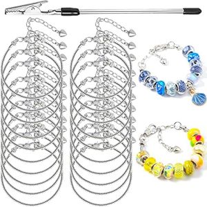 20 Pcs 6.3 Inch Snake Chain Charm Bracelets for Jewelry Making Adjustable Snake Charm Bracelet Chains with Bracelet Helper Heart Shape Extender Chain DIY Bracelet Chain for Women Jewelry Making