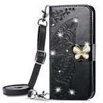 ONV Wallet Case for Moto G Play 2023-1.5M Adjustable Strap Emboss Butterfly Flip Phone Case Card Slot Magnet Leather Shell Flip Stand Cover for Moto G Play 2023 [ZS] -Black