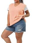 Agnes Orinda Women's Plus Size Sweaters Vest V Neck Cable Preppy Style Sleeveless Pullover Sweater Vests Champagne 3X