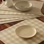 THE YARD HOUSE Placemats - Reversible & Wipeable Cotton in Farmhouse Beige Checks (Set of 6). Easy-Clean, Dual-Sided Prints, and Machine Washable Table mats