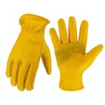 KKOYING Leather Work Gloves for Men & Women, Gardening Gloves, Reinforced Durable Cowhide Work Gloves, Puncture & Cut Resistant (Large)