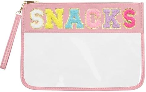 Siwara Snack Bags Clear Pouch Travel Makeup Bag Chenille Letter Bags for Zipper Pouch Clear Cosmetic Bag Clear Tote Bag Makeup Travel Bag for Women, Pink--Snack, Casual