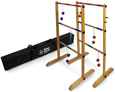 Ladder Toss Double Wooden Ladder Ball Game with Finished Wood Frame and Real Golf Ball Bolas and Durable Nylon Carrying Case