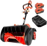 VOLTASK Cordless Snow Shovel with Wheels, 48V | 16-Inch | 4-Ah Brushless Cordless Snow Blower, Battery Snow Blower with Directional Plate & LED Lights (2 * 24V Battery & Dual Quick Charger Included)