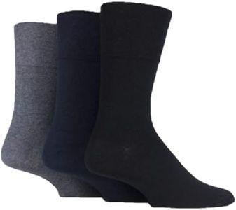 IOMI Footnurse Men's Diabetic Gentle Grip Non-Elastic Cotton Rich Socks, Black/navy/grey, UK 6-11