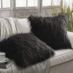 Ewolee Pillow Case 2 Pcs Faux Fur Throw Cushion Cover, 18 x 18in Decorative Pillows Covers Sofa Cushion Covers for Bed Home Car(Black)