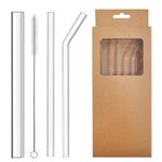 BBBin Glass Straws - Set of 3 Reusable Straws (12mm Wide + 0.8mm Straight/Curved) with Cleaning Brush for Hot & Cold Drinks - Eco-Friendly & Durable Borosilicate Glass