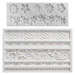 2PCS Vintage Relief Fondant Mould, 3D Cake Border Embossed Lace Molds, Silicone Chocolate Icing Cake Border Decoration Mould, Kitchen Baking Tool