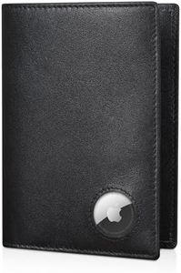 Polare Slim RFID Blocking Leather Passport Holder Travel Bifold Wallet For Men (Black with AirTag Holder)