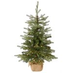 National Tree 3 Foot Feel Real ® Nordic Spruce Tree with 50 Warm White Battery Operated LED Lights with Timer in Burlap (PENS3-357-30-BS)