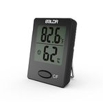 Baldr Mini Digital Thermometer with Temperature and Humidity Display Comfort Level Indication Wall Hanging or Table Stand (Black)