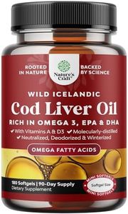 Icelandic Cod Liver Oil Softgels - Wild Caught EPA DHA Omega 3 Fish Oil 1000mg per serving - Sustainably Sourced Burpless Fish Oil Supplement with Vitamin D3 & A for Heart Joint Brain & Immune Support