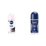 NIVEA Black & White Invisible 48H Protection Water Lily Anti-Perspirant Roll-On, 50ml & Men Cool Kick Roll-On Anti-Perspirant | Men’s Deodorant