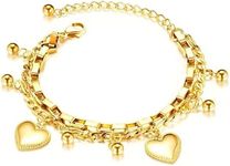 ARZASGO Charm Bracelet, Gold-plated Layered Chain with Heart Pendant Jewelry Bracelet for Women