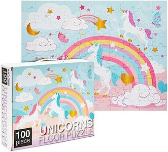 100 Piece Giant Unicorn Floor Puzzle for Kids - 2.3 x 3 Feet Rainbow Jumbo Jigsaw Puzzles for Girls Ages 3+