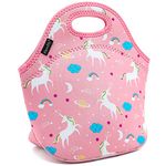 FlowFly Reusable Thermal Insulated Neoprene Lunch Bag for Kids and Men with Zipper, Unicorn